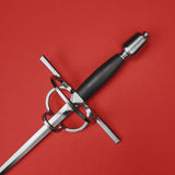 Rogue Steel Double Ring Rapier with Steel Blade, Straight Guard, Leather Grip, and Tapered Pommel