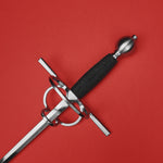 Rogue Steel Double Ring Rapier with Steel Blade, Straight Guard, Rayskin Grip, and Round Pommel