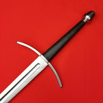 Rogue Steel Hand-and-a-Half Broadsword with Aluminum Blade, Curved Guard, Leather Grip, and Tapered Pommel