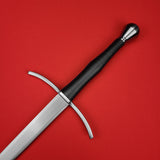 Rogue Steel Hand-and-a-Half Broadsword with Steel Blade, Curved Guard, Waisted Leather Grip, and Half-Round Pommel
