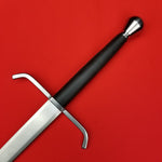 Rogue Steel Hand-and-a-Half Broadsword with Steel Blade, Down-Turned Guard, Leather Grip, and Half-Round Pommel