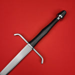 Rogue Steel Hand-and-a-Half Broadsword with Steel Blade, Down-Turned Guard, Waisted Leather Grip, and Tapered Pommel