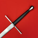 Rogue Steel Hand-and-a-Half Broadsword with Steel Blade, Straight Guard, Leather Grip, and Half-Round Pommel