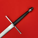 Rogue Steel Hand-and-a-Half Broadsword with Steel Blade, Straight Guard, Leather Grip, and Tapered Pommel