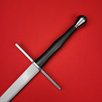 Rogue Steel Hand-and-a-Half Broadsword with Steel Blade, Straight Guard, Waisted Leather Grip, and Half-Round Pommel