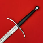 Rogue Steel Hand-and-a-Half Broadsword with Steel Fullered Blade, Curved Guard, Leather Grip, and Half-Round Pommel
