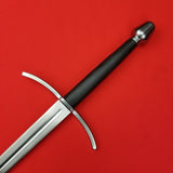 Rogue Steel Hand-and-a-Half Broadsword with Steel Fullered Blade, Curved Guard, Leather Grip, and Tapered Pommel