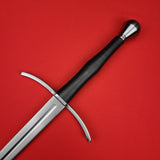 Rogue Steel Hand-and-a-Half Broadsword with Steel Fullered Blade, Curved Guard, Waisted Leather Grip, and Half-Round Pommel