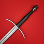 Rogue Steel Hand-and-a-Half Broadsword with Steel Fullered Blade, Curved Guard, Waisted Leather Grip, and Tapered Pommel