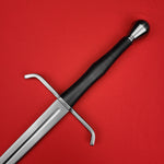 Rogue Steel Hand-and-a-Half Broadsword with Steel Fullered Blade, Down-Turned Guard, Waisted Leather Grip, and Half-Round Pommel