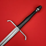 Rogue Steel Hand-and-a-Half Broadsword with Steel Fullered Blade, Down-Turned Guard, Waisted Leather Grip, and Tapered Pommel