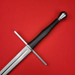 Rogue Steel Hand-and-a-Half Broadsword with Steel Fullered Blade, Straight Guard, Waisted Leather Grip, and Half-Round Pommel