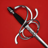 Rogue Steel Left-Hand Swept Hilt Rapier with Steel Blade, Opposing Curve Guard, Rayskin Grip, and Tapered Pommel
