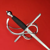 Rogue Steel Left Hand Swept Hilt Rapier with Musketeer Blade, Counter Guard, Straight Quillons, Rayskin Grip, and Round Pommel