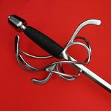 Rogue Steel Left Hand Swept Hilt Rapier with Steel Blade, Counter Guard, Opposing Curve Quillons, Rayskin Grip, and Tapered Pommel 