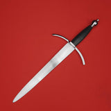Rogue Steel Parrying Dagger with Steel Blade, Curved Guard, Leather Grip, and Round Pommel