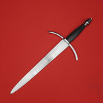Rogue Steel Parrying Dagger with Steel Blade, Curved Guard, Leather Grip, and Tapered Pommel