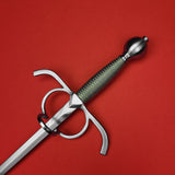 Rogue Steel Side Ring Rapier with Steel Blade, Downturned Guard, Brass Wire Grip, and Round Pommel