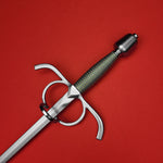 Rogue Steel Side Ring Rapier with Steel Blade, Downturned Guard, Brass Wire Grip, and Tapered Pommel