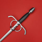 Rogue Steel Side Ring Rapier with Steel Blade, Downturned Guard, Leather Grip, and Tapered Pommel