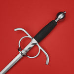 Rogue Steel Side Ring Rapier with Steel Blade, Downturned Guard, Rayskin Grip, and Round Pommel