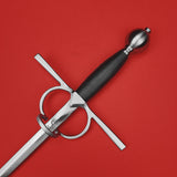 Rogue Steel Side Ring Rapier with Steel Blade, Straight Guard, Leather Grip, and Round Pommel