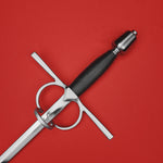 Rogue Steel Side Ring Rapier with Steel Blade, Straight Guard, Leather Grip, and Tapered Pommel