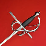 Rogue Steel Swept Hilt Rapier with Musketeer Blade, Counter Guard, Straight Quillons, Leather Grip, and Round Pommel