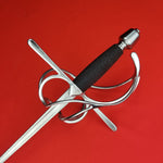 Rogue Steel Swept Hilt Rapier with Musketeer Blade, Counter Guard, Straight Quillons, Rayskin Grip, and Tapered Pommel