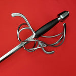 Rogue Steel Swept Hilt Rapier with Steel Blade, Counter Guard, Opposing Curve Quillons, Leather Grip, and Tapered Pommel