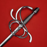 Rogue Steel Swept Hilt Rapier with Steel Blade, Opposing Curve Guard, Wire Wrap Grip, and Tapered Pommel